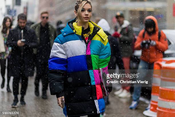 Amanda Steele seen outside Jeremy Scott during New York Fashion Week: Women's Fall/Winter 2016 on February 15, 2016 in New York City.