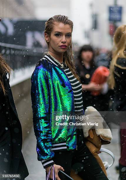 Victoria"u2019s Secret model Stella Maxwell seen outside Jeremy Scott during New York Fashion Week: Women's Fall/Winter 2016 on February 15, 2016 in...