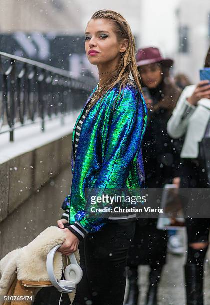 Victoria"u2019s Secret model Stella Maxwell seen outside Jeremy Scott during New York Fashion Week: Women's Fall/Winter 2016 on February 15, 2016 in...
