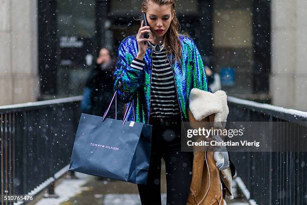 Victoria"u2019s Secret model Stella Maxwell seen outside Jeremy Scott during New York Fashion Week: Women's Fall/Winter 2016 on February 15, 2016 in...