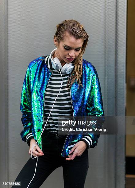 Victoria"u2019s Secret model Stella Maxwell seen outside Jeremy Scott during New York Fashion Week: Women's Fall/Winter 2016 on February 15, 2016 in...