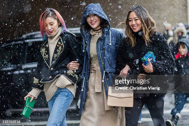 Irene Kim, Chriselle Lim, Aimee Song seen outside Phillip Lim during New York Fashion Week: Women's Fall/Winter 2016 on February 15, 2016 in New York...