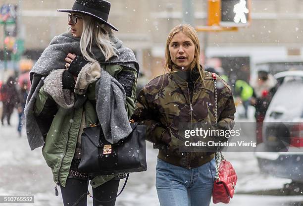 Pernille Teisbaek wearing a military bomber seen outside Phillip Lim during New York Fashion Week: Women's Fall/Winter 2016 on February 15, 2016 in...