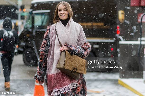 Model seen outside Phillip Lim during New York Fashion Week: Women's Fall/Winter 2016 on February 15, 2016 in New York City.