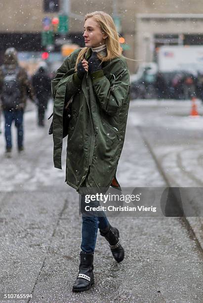 Model seen outside Phillip Lim during New York Fashion Week: Women's Fall/Winter 2016 on February 15, 2016 in New York City.