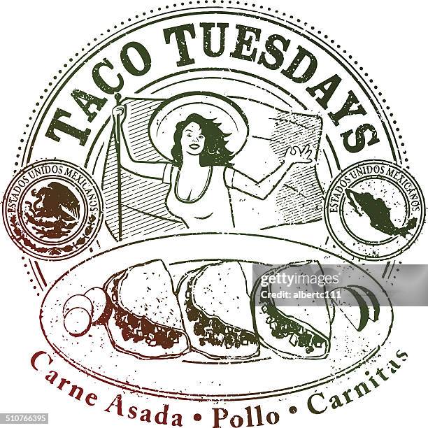 taco tuesday stamp - taco stock illustrations