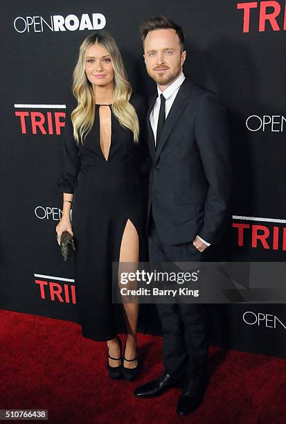 Actor Aaron Paul and wife Lauren Parsekian attend the Premiere of Open Road's 'Triple 9' at Regal Cinemas L.A. Live on February 16, 2016 in Los...