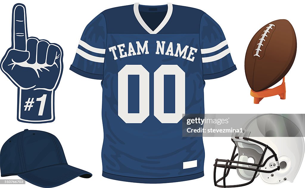 A football team blue jersey set