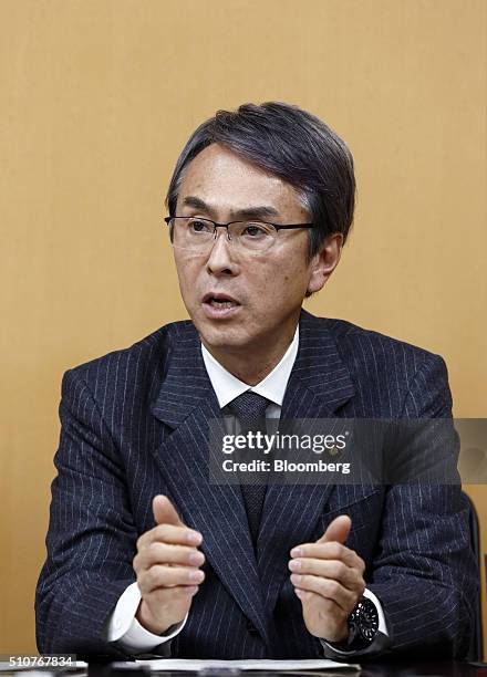 Nobuteru Ishihara, Japan's economy minister, speaks during a group interview in Tokyo, Japan, on Wednesday, Feb. 17, 2016. Ishihara, Japan's new...