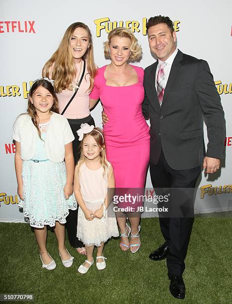 Zoie Laurel May Herpin, guest, Beatrix Carlin Sweetin-Coyle, actress Jodie Sweetin, and Justin Hodak attend the premiere of Netflix's 'Fuller House'...