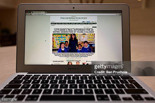 In this photo illustration, the Huffington Post homepage is shown on an Apple Macbook Air on February 17, 2016 in London, England. Today The Duchess...