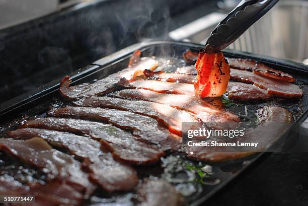 cooking bacon - smokey bacon stock pictures, royalty-free photos & images