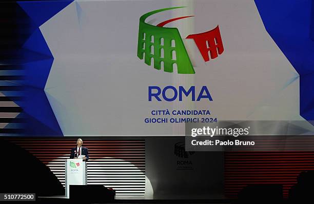 Italian Olympic Committee President Giovanni Malago' unveils Rome's bid for the 2024 Summer Olympic Games at Palazzo dei Congressi in Rome, Italy.