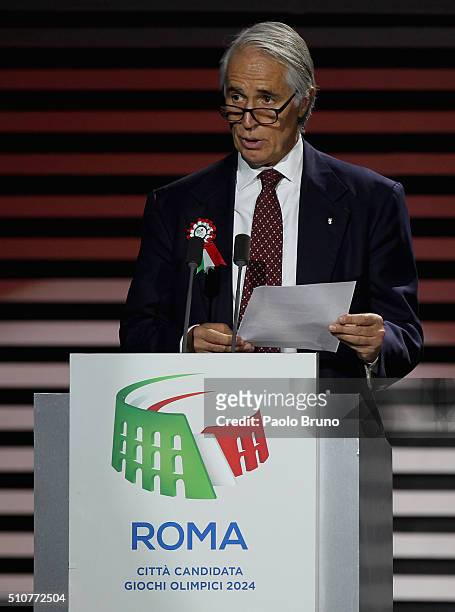 Italian Olympic Committee President Giovanni Malago' unveils Rome's bid for the 2024 Summer Olympic Games at Palazzo dei Congressi in Rome, Italy.