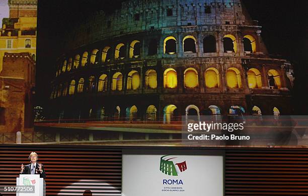 Rome 2024 Committee President Luca Cordero di Montezemolo unveils Rome's bid for the 2024 Summer Olympic Games at Palazzo dei Congressi in Rome,...