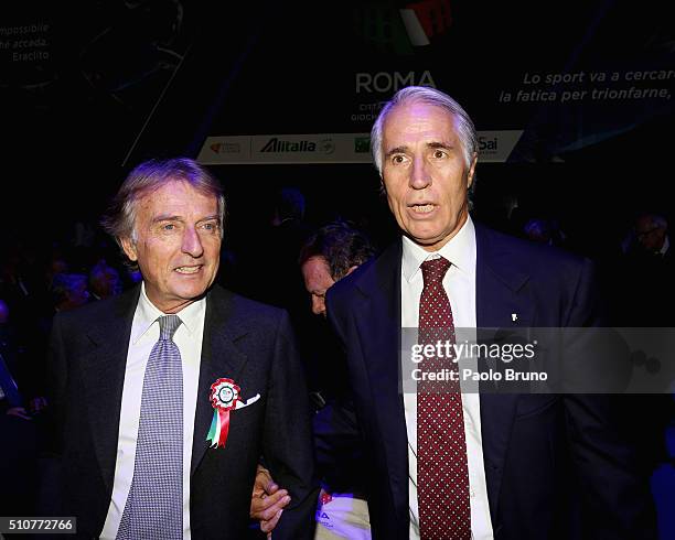 Rome 2024 Committee President Luca Cordero di Montezemolo and Italian Olympic Committee President Giovanni Malago' pose before the unveiling Rome's...