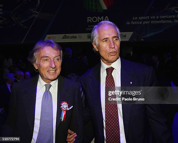 Rome 2024 Committee President Luca Cordero di Montezemolo and Italian Olympic Committee President Giovanni Malago' pose before the unveiling Rome's...