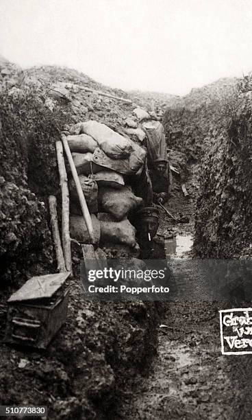 German trenches and soldiers at Verdun during World War One, circa 1916.