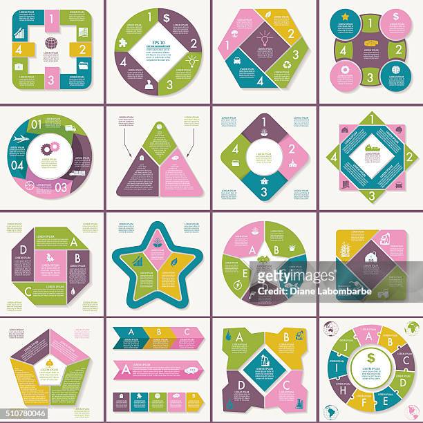 big colorful infographic set with icons and text - octagon stock illustrations