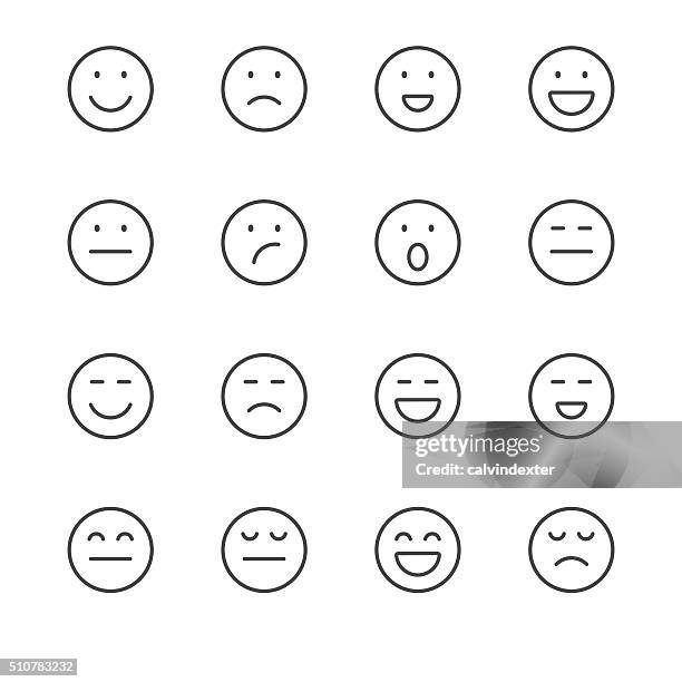 ilustraciones, imágenes clip art, dibujos animados e iconos de stock de emoji iconos conjunto 1/negro, serie de la línea - smiley face