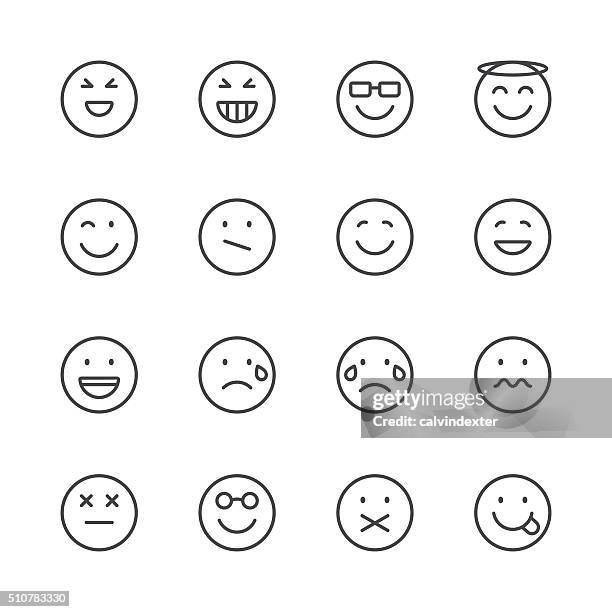 emoji icons set 3 | black line series - human tongue stock illustrations