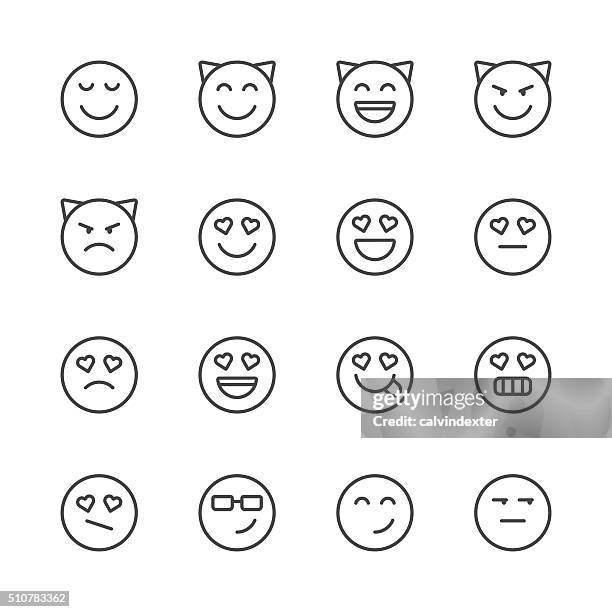emoji icons set 4 | black line series - evil stock illustrations