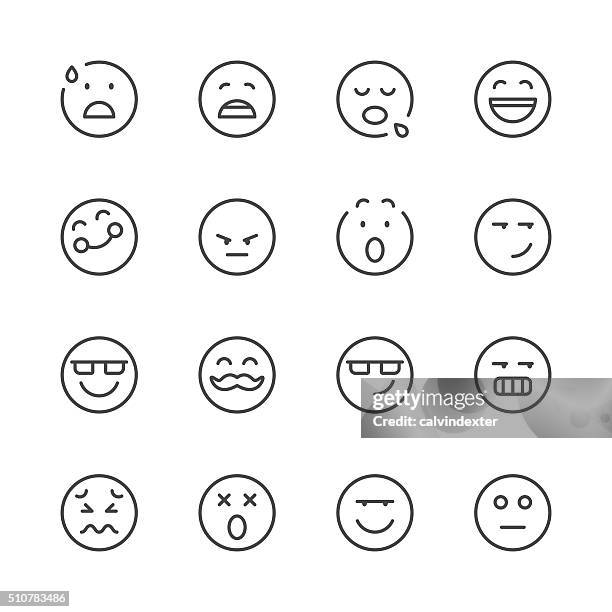 stockillustraties, clipart, cartoons en iconen met emoji icons set 7 | black line series - grimacing