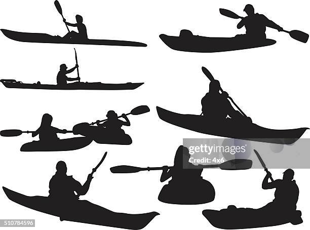 people kayaking - people on canoe clip art stock illustrations