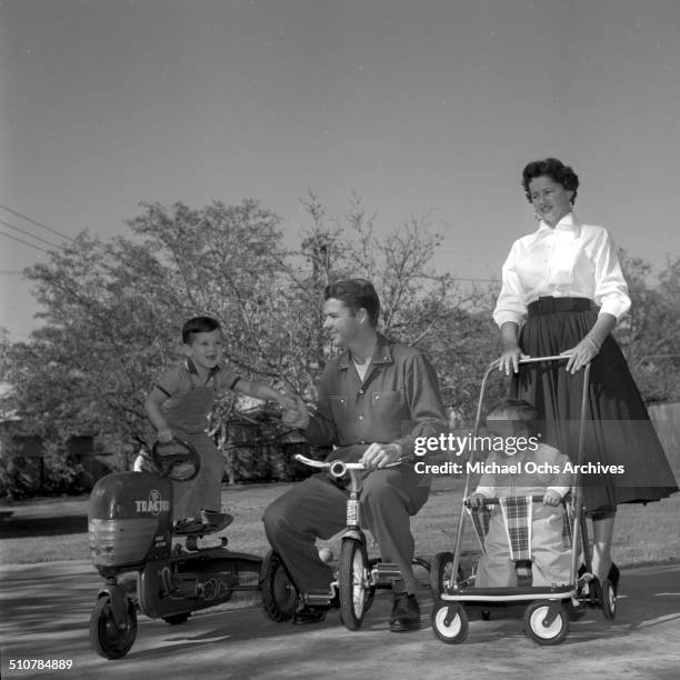 Audie Murphy and his wife Pamela Archer with sons Terry and James pose in Perris,CA.