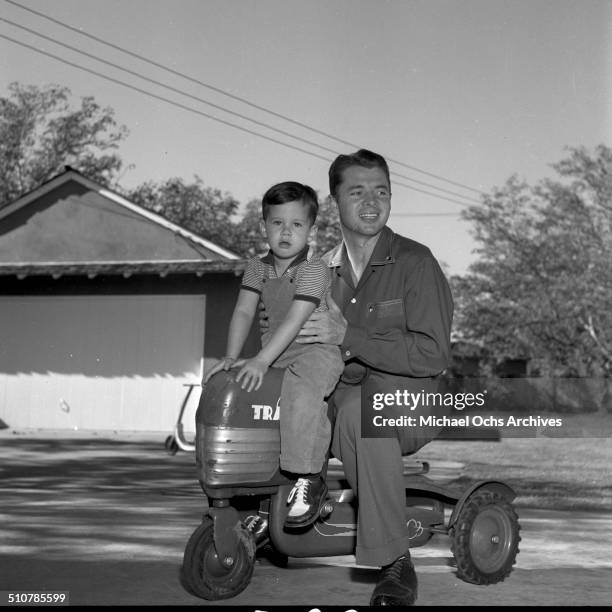 Audie Murphy poses with son Terry in Perris,CA.
