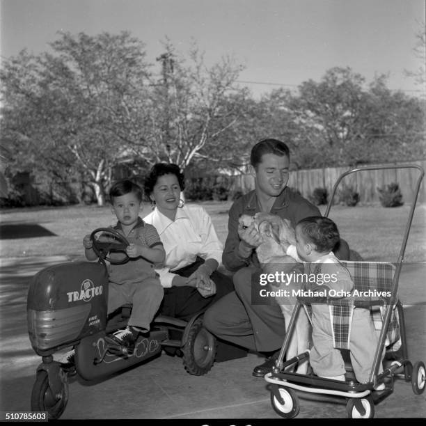 Audie Murphy poses wife Pamela Archer and sons Terry and James in Perris,CA.