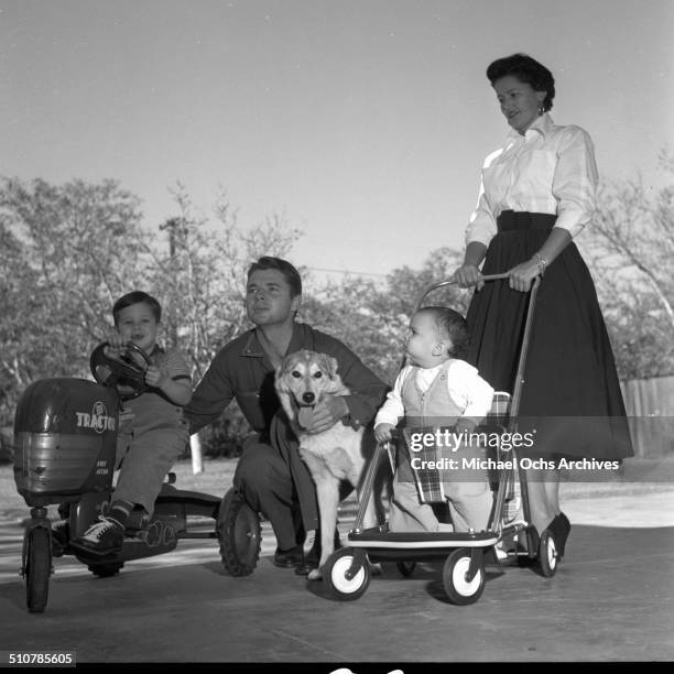 Audie Murphy poses wife Pamela Archer and sons Terry and James in Perris,CA.