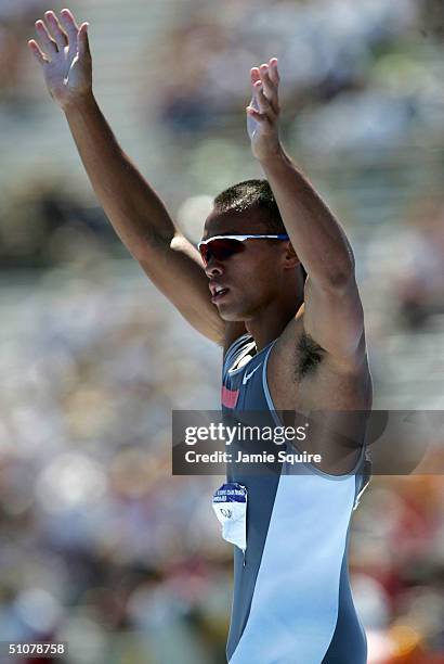 Bryan Clay competes in the Decathlon Pole Vault during the U.S. Olympic Team Track & Field Trials on July 17, 2004 at the Alex G. Spanos Sports...