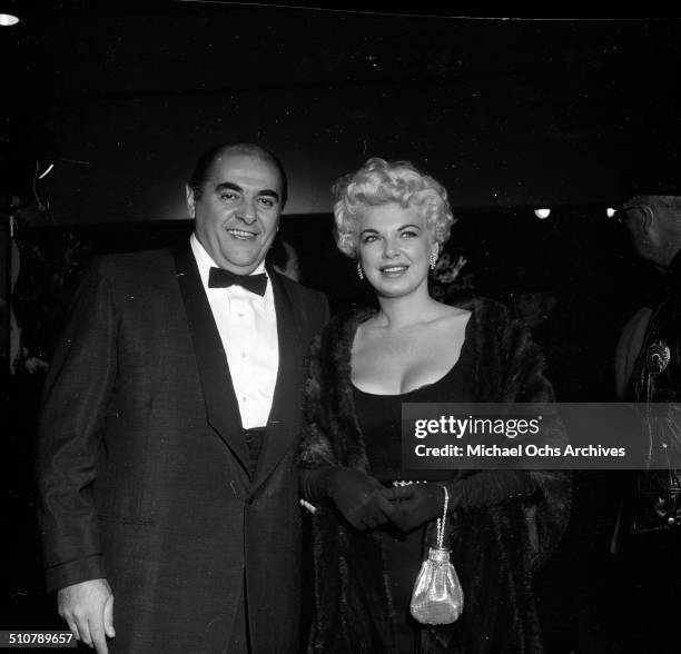 Barbara Nichols with Bob Middleton attend the movie premiere of "Bundle of Joy" in Los Angeles,CA.