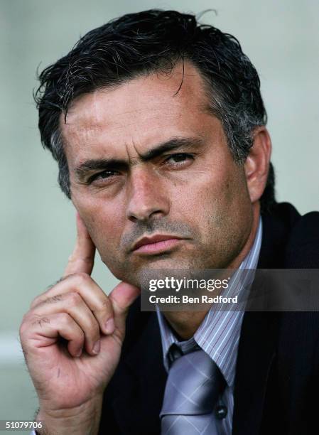 Chelsea Manager Jose Mourinho looks on during the Pre-Season Friendly match between Oxford United and Chelsea at the Kassam Stadium on July 17, 2004...