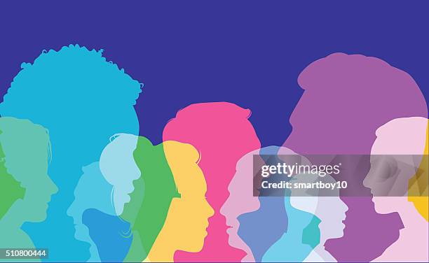 head profiles - audience clapping stock illustrations