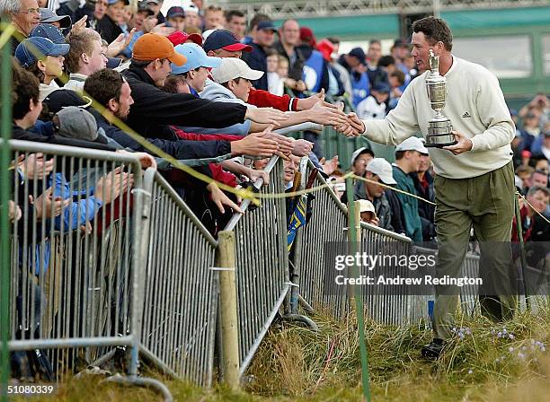 Todd Hamilton of USA is congratulated by the crowd after securing victory in the 133rd Open Championship, following a playoff, at the Royal Troon...