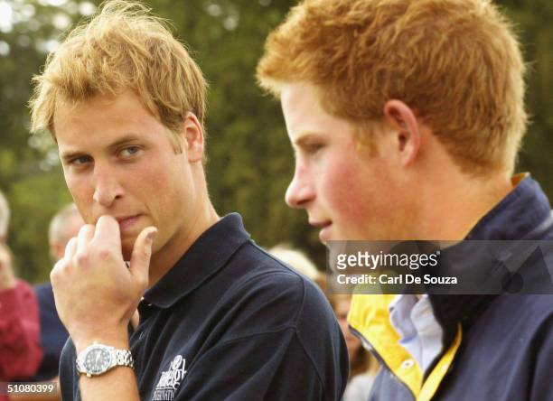 Prince Harry and Prince William at the Cirencester Polo Club, Gloucestershire on July 18, 2004.