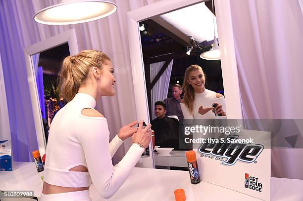 Model Nina Agdal teams up with Edge Shavel Gel to celebrate the launch of the 2016 Sports Illustrated Swimsuit Issue at The Altman Building on...