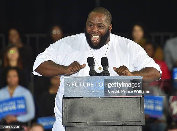 Rapper Killer Mike speaks in support of Bernie Sanders during the Democratic candidate's HBCU Tour and Rally At Atlanta University Center at Atlanta...