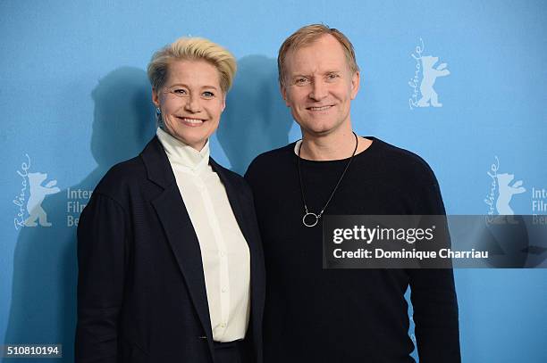 Actress Trine Dyrholm and actor Ulrich Thomsen attend the 'The Commune' photo call during the 66th Berlinale International Film Festival Berlin at...