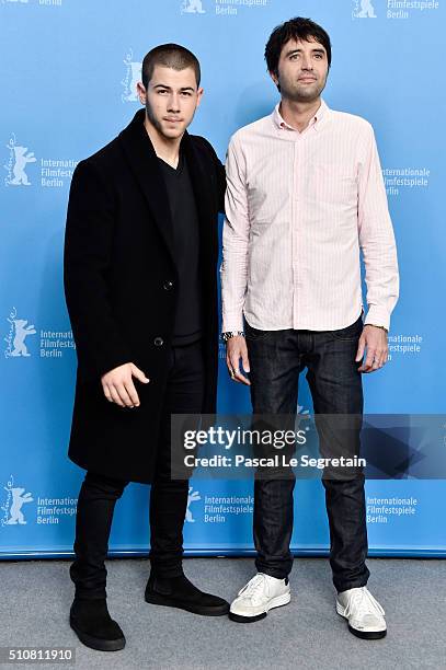 Actor Nick Jonas and Director Andrew Neel attend the 'Goat' photo call during the 66th Berlinale International Film Festival Berlin at Grand Hyatt...