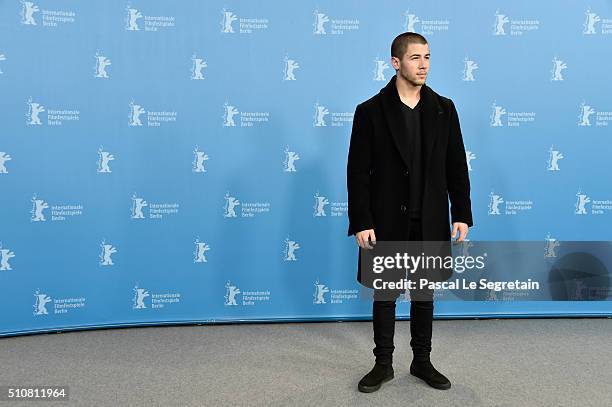 Actor Nick Jonas attends the 'Goat' photo call during the 66th Berlinale International Film Festival Berlin at Grand Hyatt Hotel on February 17, 2016...