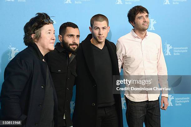 Producer Christine Vachon,Producer David Hinojosa,Actor Nick Jonas and Director Andrew Neel attend the 'Goat' photo call during the 66th Berlinale...