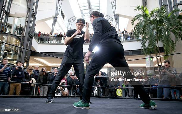 Felix Sturm is seen during a public training session prior to his against Fedor Chudinov at CentrO Oberhausen on February 17, 2016 in Oberhausen,...