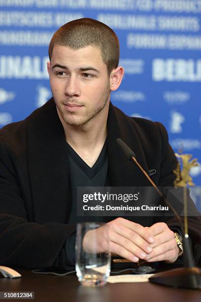 Actor Nick Jonas attends the 'Goat' press conference during the 66th Berlinale International Film Festival Berlin at Grand Hyatt Hotel on February...