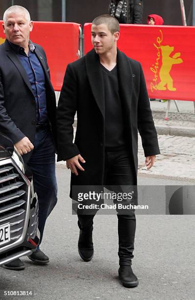 Actor Nick Jonas arrives at the 'Goat' photo call during the 66th Berlinale International Film Festival Berlin at Grand Hyatt Hotel on February 17,...