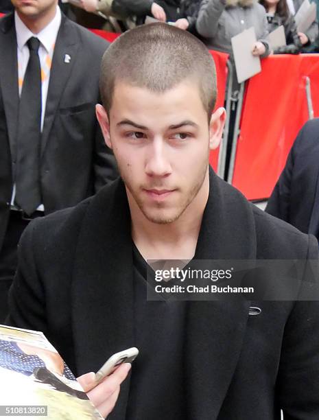 Actor Nick Jonas arrives at the 'Goat' photo call during the 66th Berlinale International Film Festival Berlin at Grand Hyatt Hotel on February 17,...