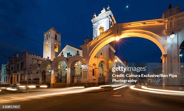 iglesia de san francisco at night, sucre, bolivia, south america - sucre stock pictures, royalty-free photos & images