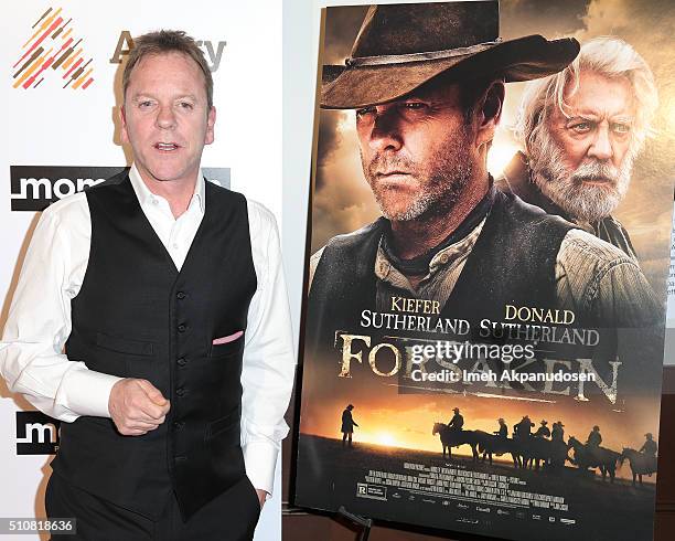 Actor Kiefer Sutherland attends the screening of Momentum Pictures' 'Forsaken' at Autry Museum of the American West on February 16, 2016 in Los...